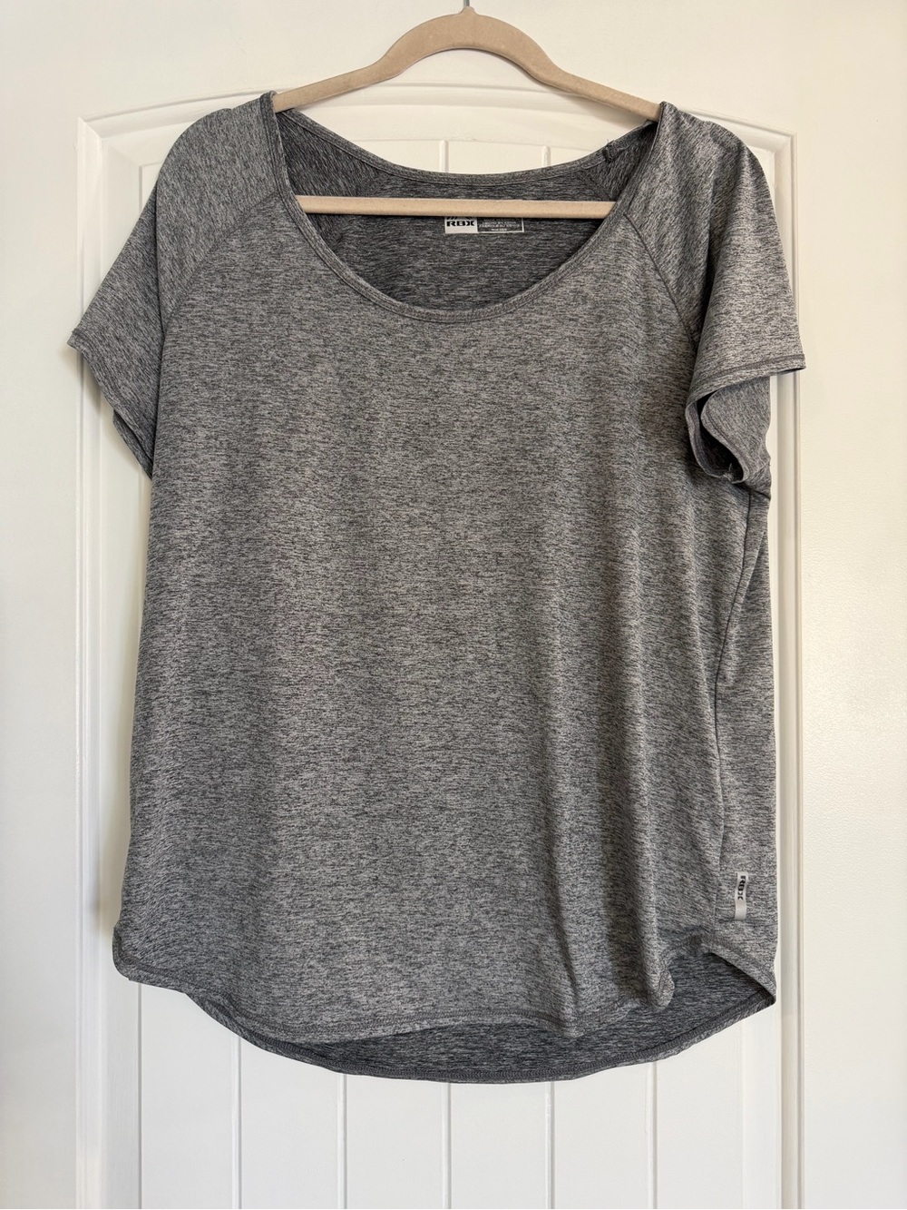 RBX Women's Heather Gray Scoop Neck Athletic Short Sleeve Top